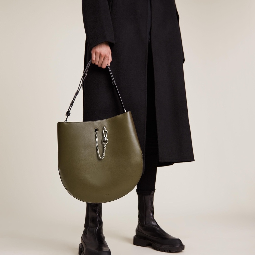 AllSaints beaumont leather hobo bag- khaki color